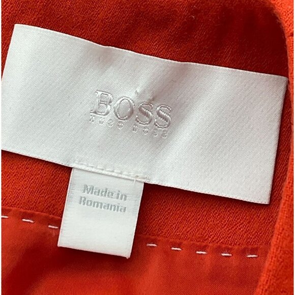 HUGO BOSS Sleeveless Round Neck Paneled Stretch Wool Orange Stretch Wool Dress 6 - Picture 7 of 9